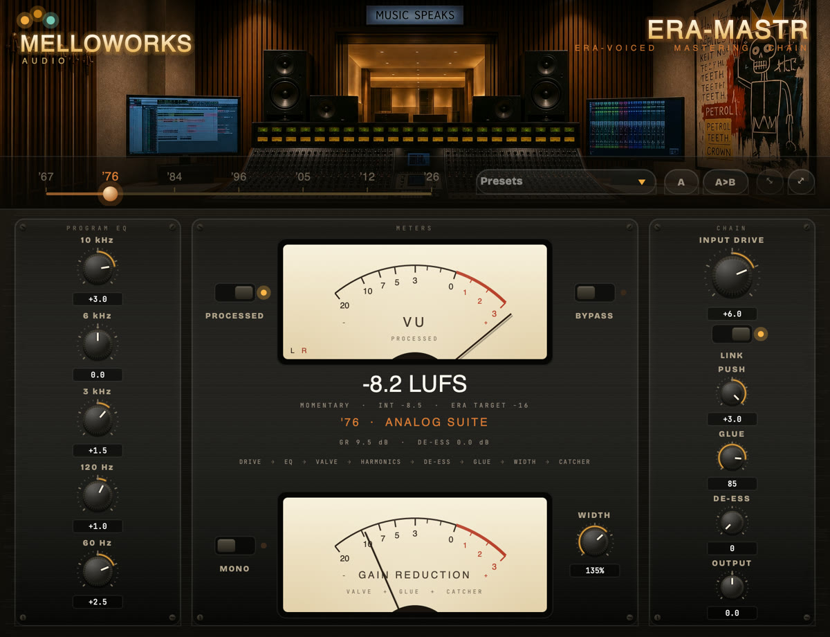 The ERA-MASTR interface set to the '76 Analog Suite decade