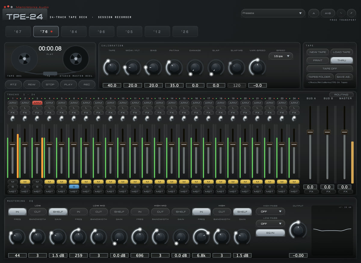 The MWA-TPE24 face: transport, calibration, 24 tracks and the mastering EQ